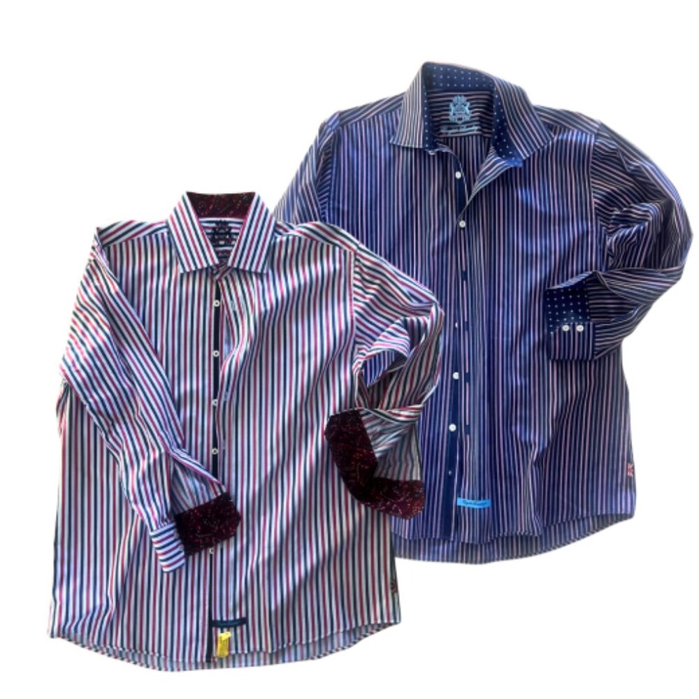 English Laundry Christopher Wicks Dress Shirts Lot 2 Striped Cotton 17